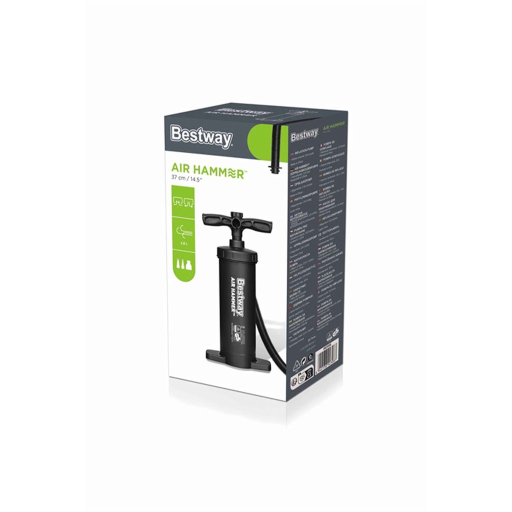 BOMBA PARA INFLAR MANUAL BOQUILLAS MULTIPLES 14.5" BESTWAY 62086 NEGRA 
