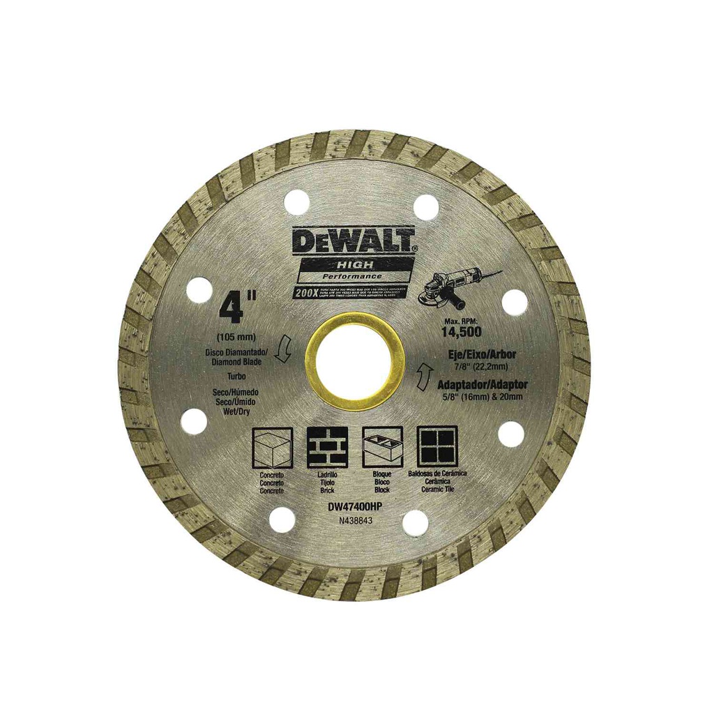 Disco diamantado para cortar concreto  4"  turbo dw47400hp