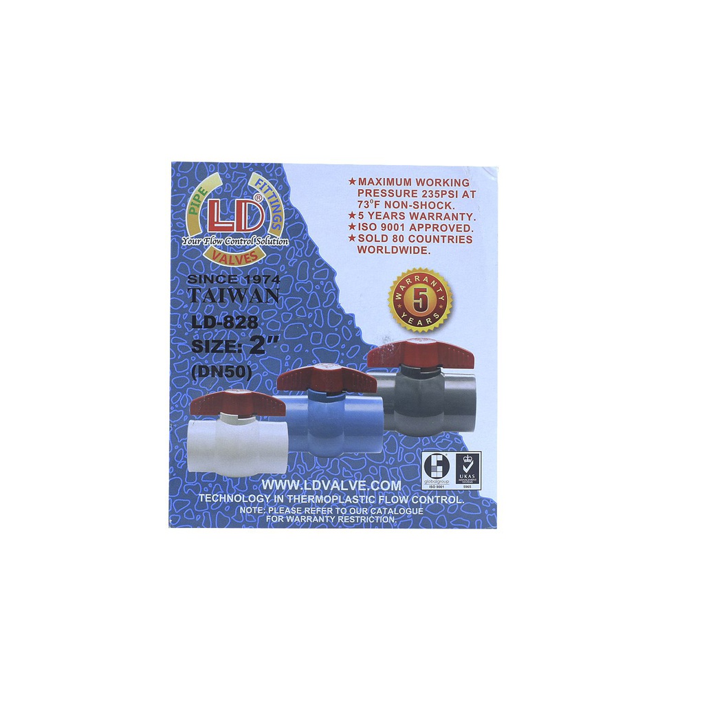 Valvula balin 2" pvc con rosca perilla roja ld-828 gris