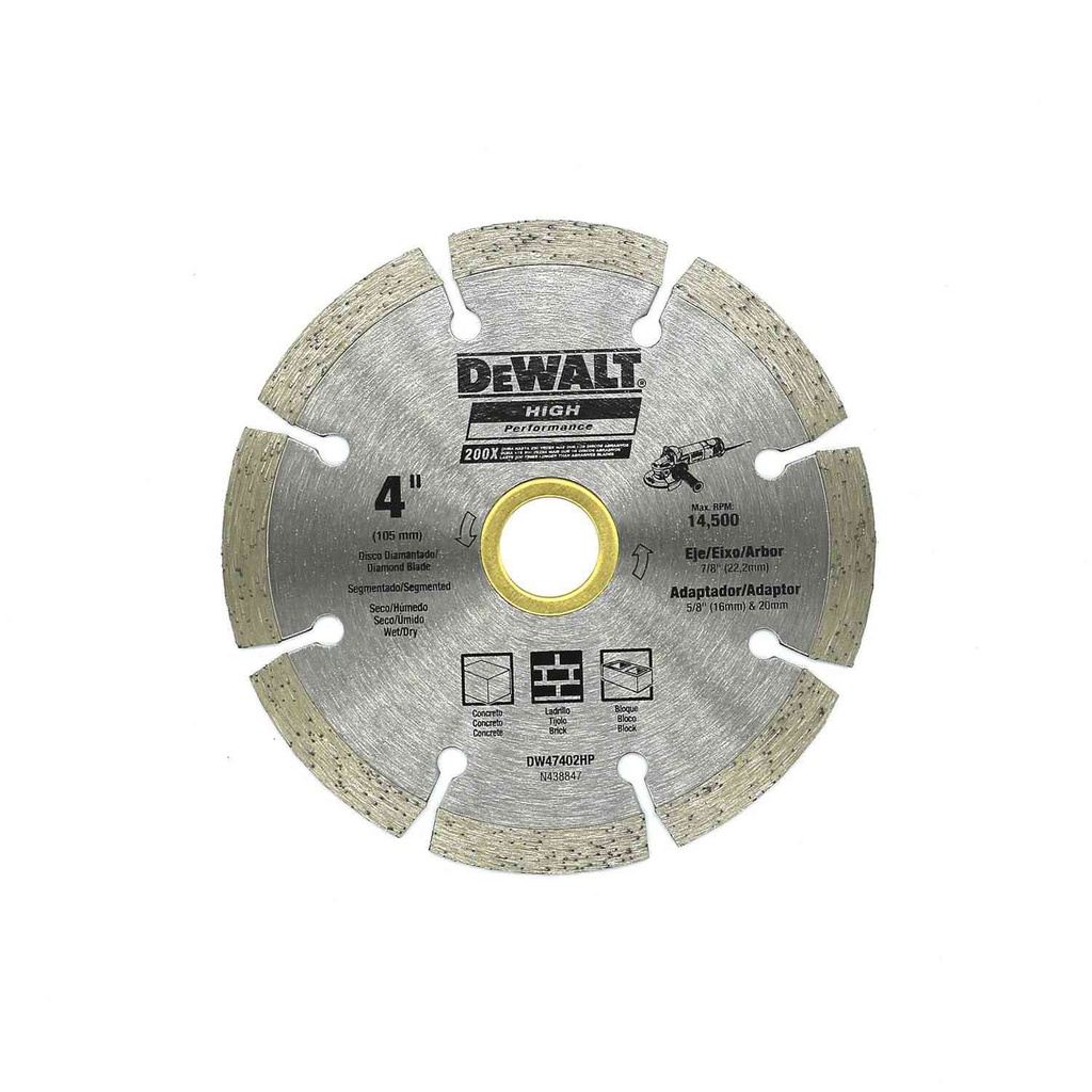 Disco diamantado cortar concreto 4" segmentado dw47402hp