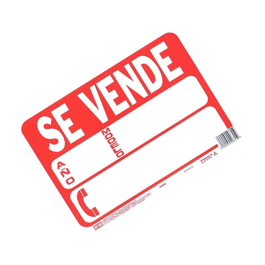 Rótulo plástico "se vende auto" 9x12" 20655