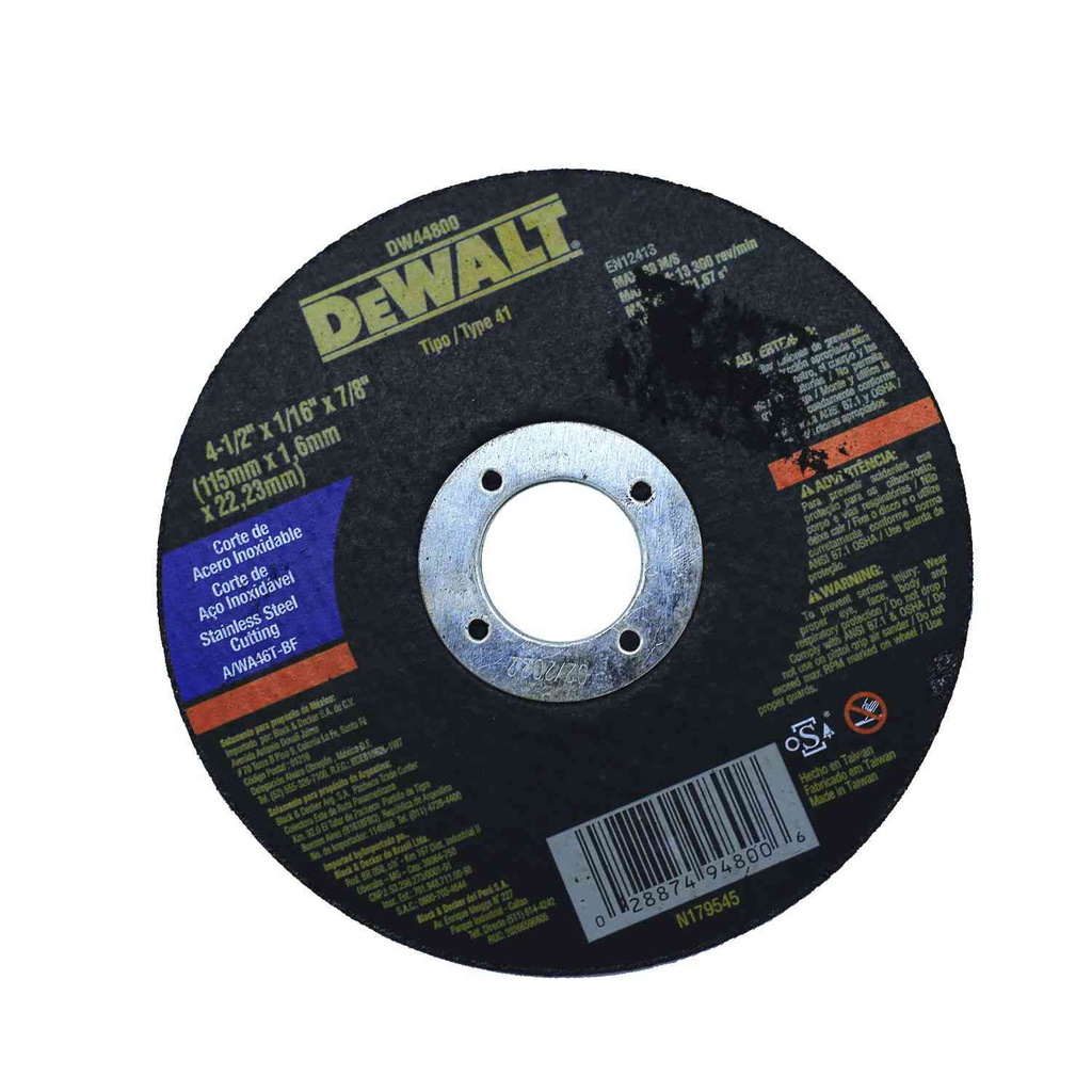 Disco cortar acero 4.1/2x1/16x7/8" dw44800