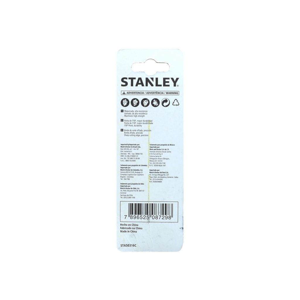 Broca hierro 3/16"x3.1/2" stanley st50316c