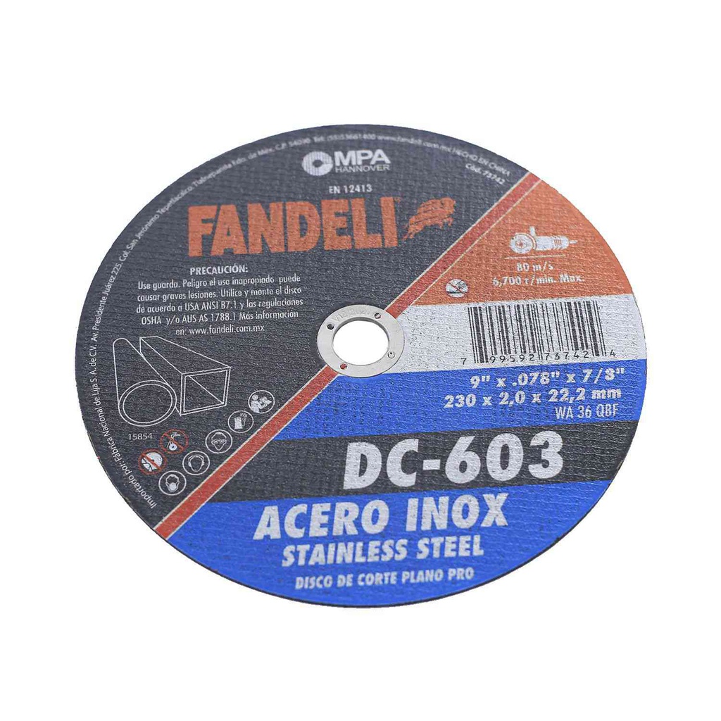 Disco cortar metal 9x5/64x7/8" fandeli 73742