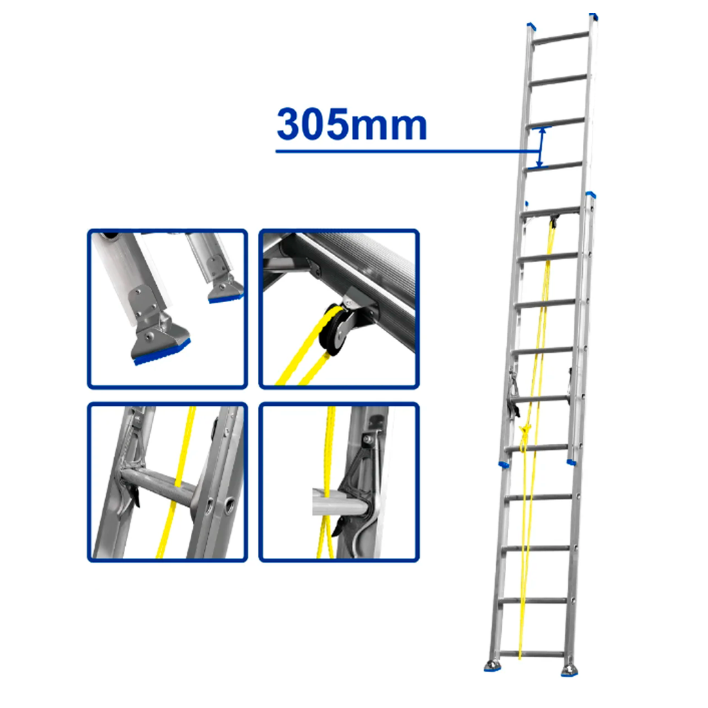ESCALERA DE ALUMINIO RECTANGULAR AJUSTABLE 20' CON LAZO WADFOW H20