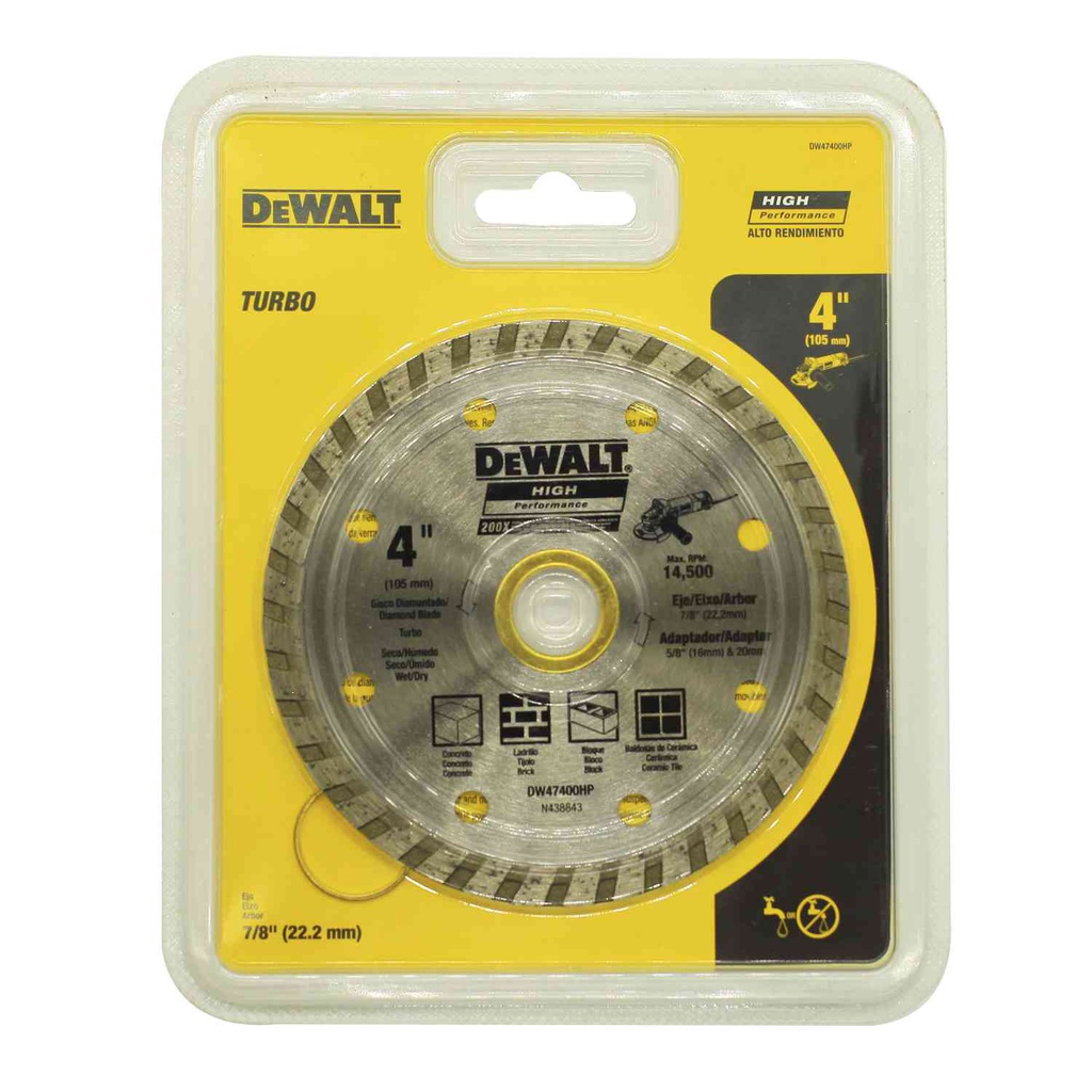 Disco diamantado para cortar concreto  4"  turbo dw47400hp