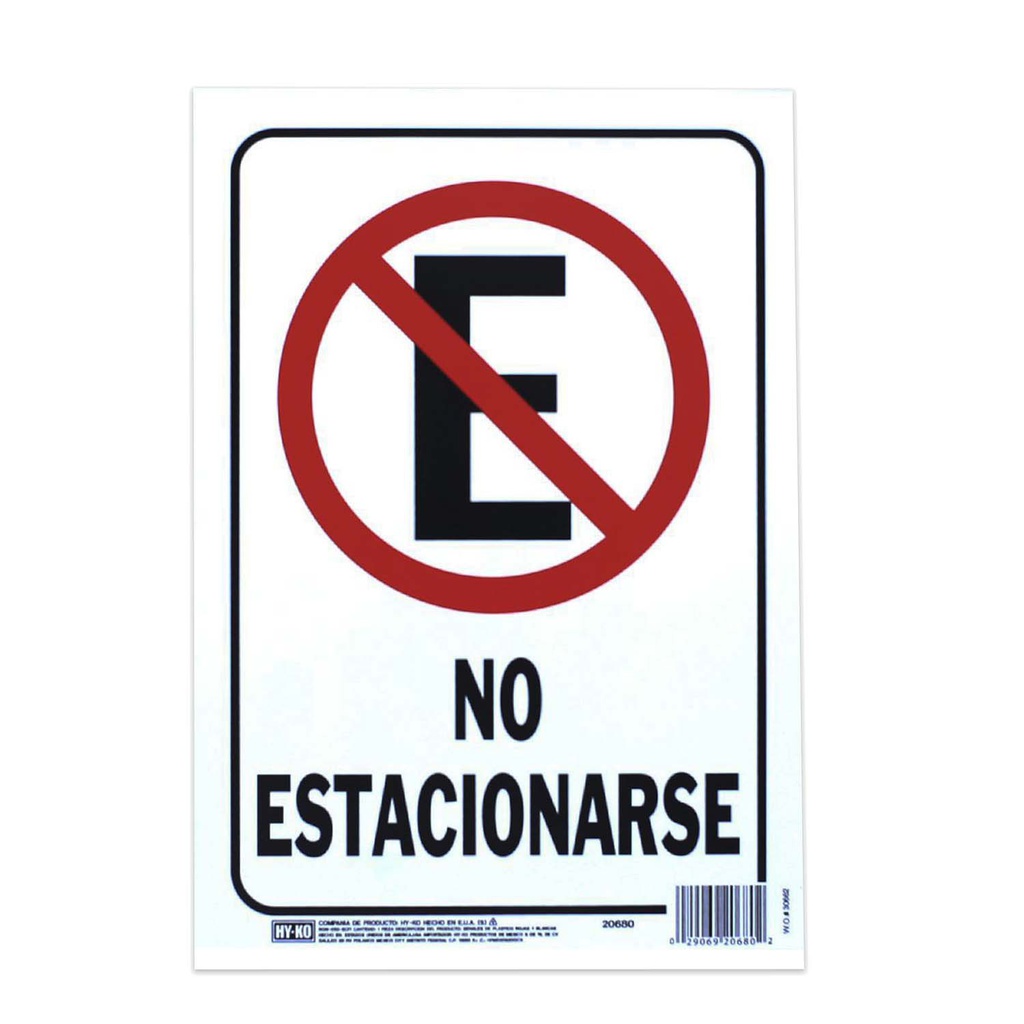 Rótulo plástico  "no estacionarse" 9x12" 20680