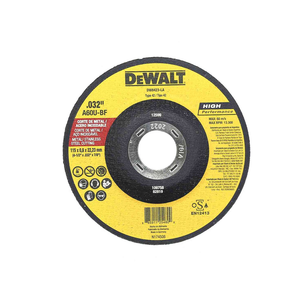 Disco cortar metal 4.1/2x0.32x7/8" dw8423-la