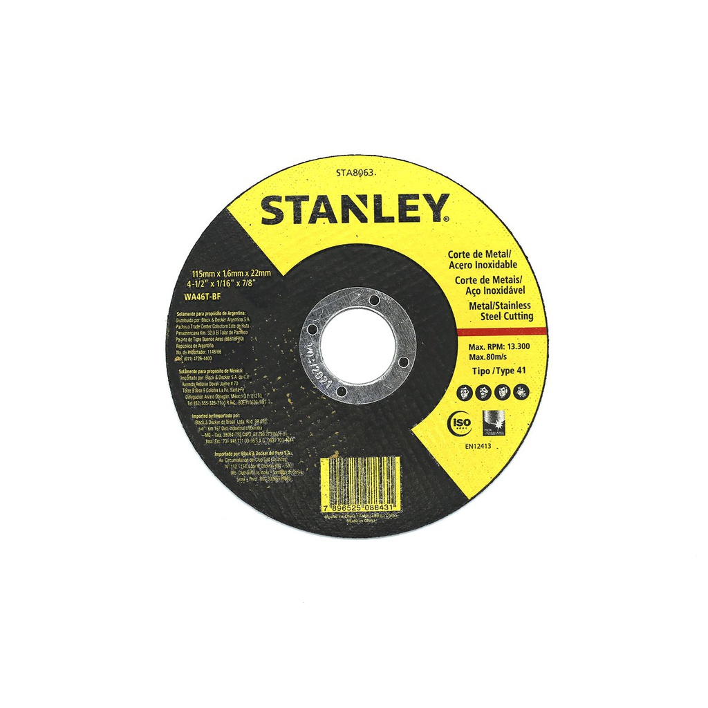 Disco cortar metal 4.1/2x1/16x7/8" stanley 8063