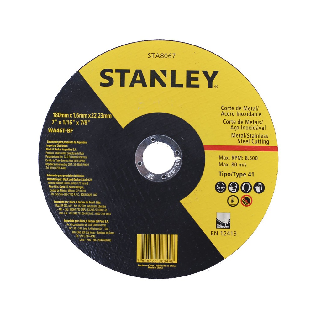 Disco cortar metal 7x1/6x7/8" stanley sta8067