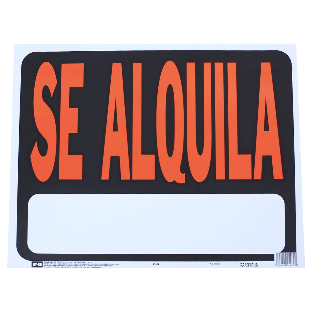 Rotulo plastico "se alquila" 37x47cm 21402