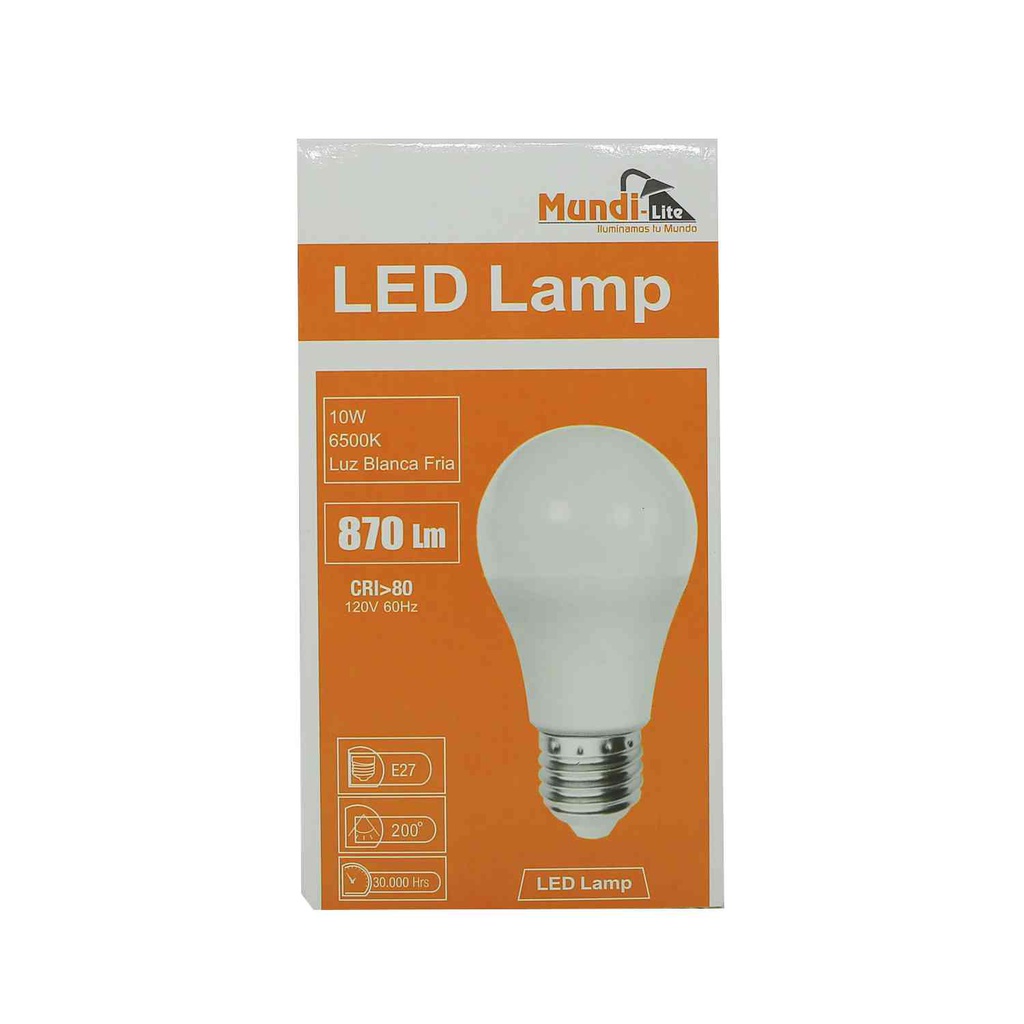 Bombillo led 10w e27 6500k mund a60 blanco