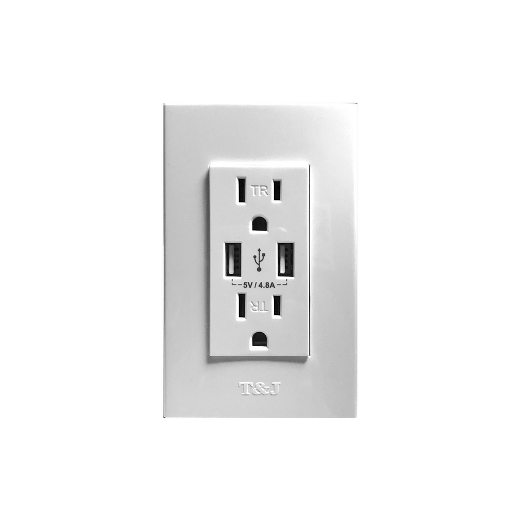 Tomacorriente doble tr/usb t&j 8054-w