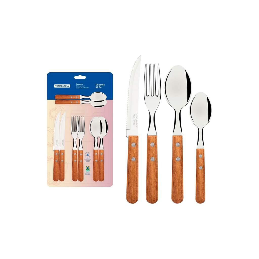 Cubiertos 16pc mango de madera tramontina 22399/003