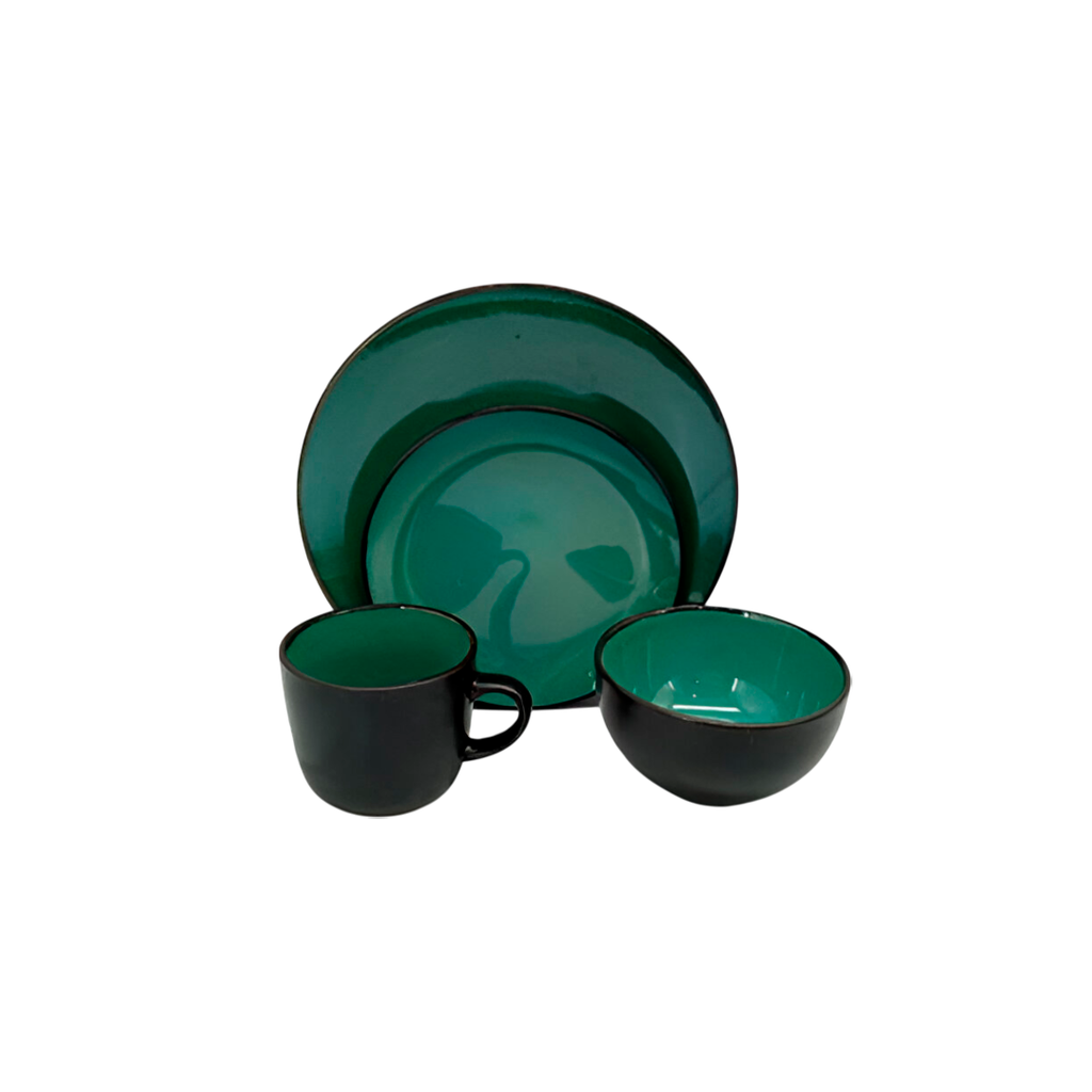 Vajilla porcelana 16pc glaze 190 negro/verde