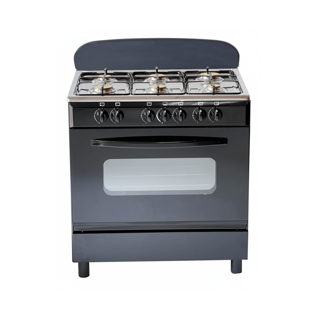 Estufa de gas 6 quemadores 76x50x85cm con horno 800 negro
