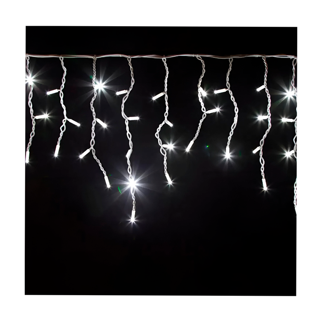 Conexión navideña 300 luces  tipo lluvia 8f 5.4m blanco cable blanco