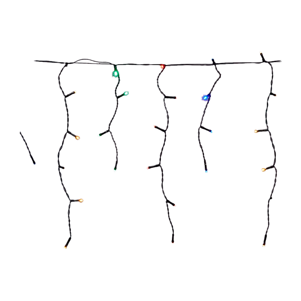 Conexión navideña 300 luces  tipo lluvia 8f 5.4m multicolor cable verde