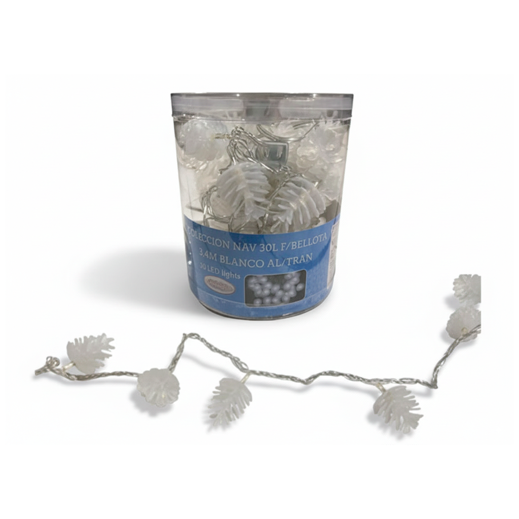 Conexión navideña 30l forma bellota 3.6m blanco cable transnparente