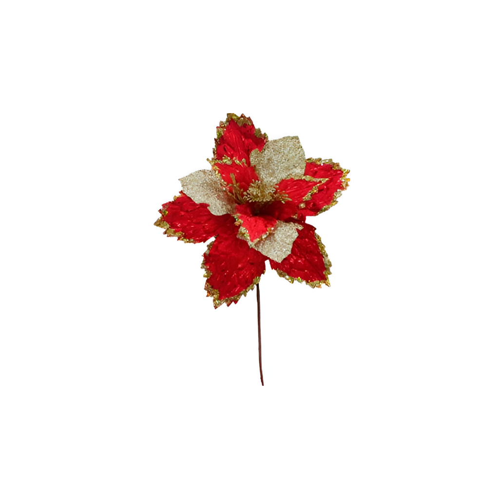 Flor navideña 30cm mh1084 rojo/dorado