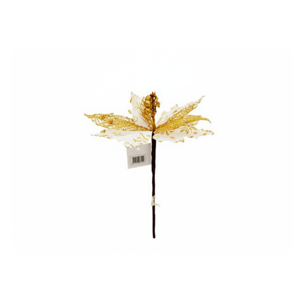 Flor navideña 30x23cm 2-lm1704-318 blanco/dorado