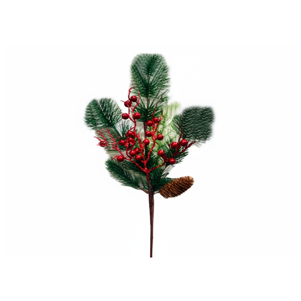 Rama navideña con bayas 43cm verde/rojo