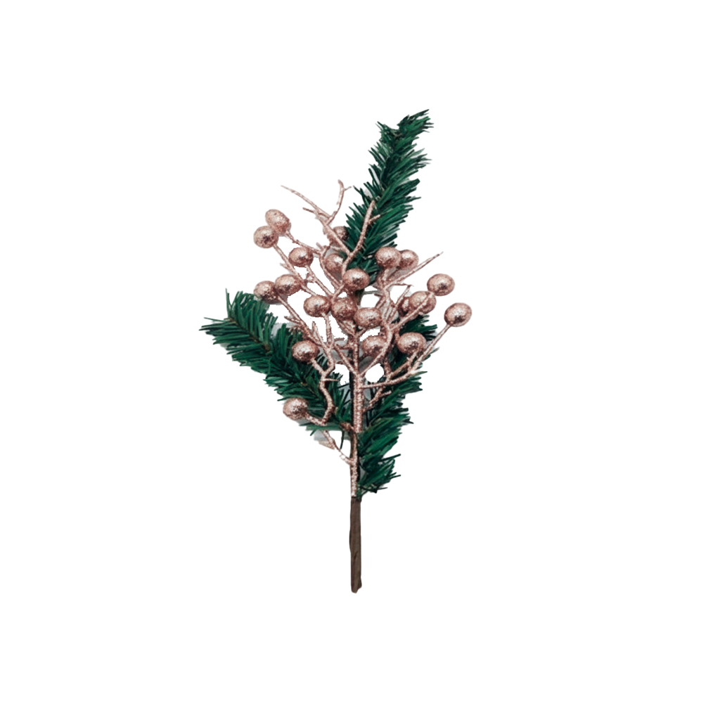Rama navideña con bayas 43cm verde/rose gold
