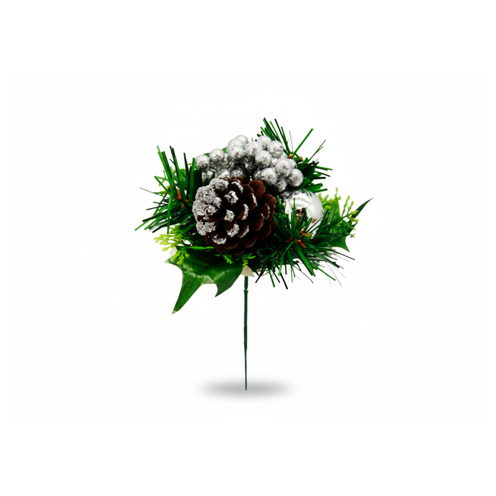 Rama navideña con bellota 19cm plateado