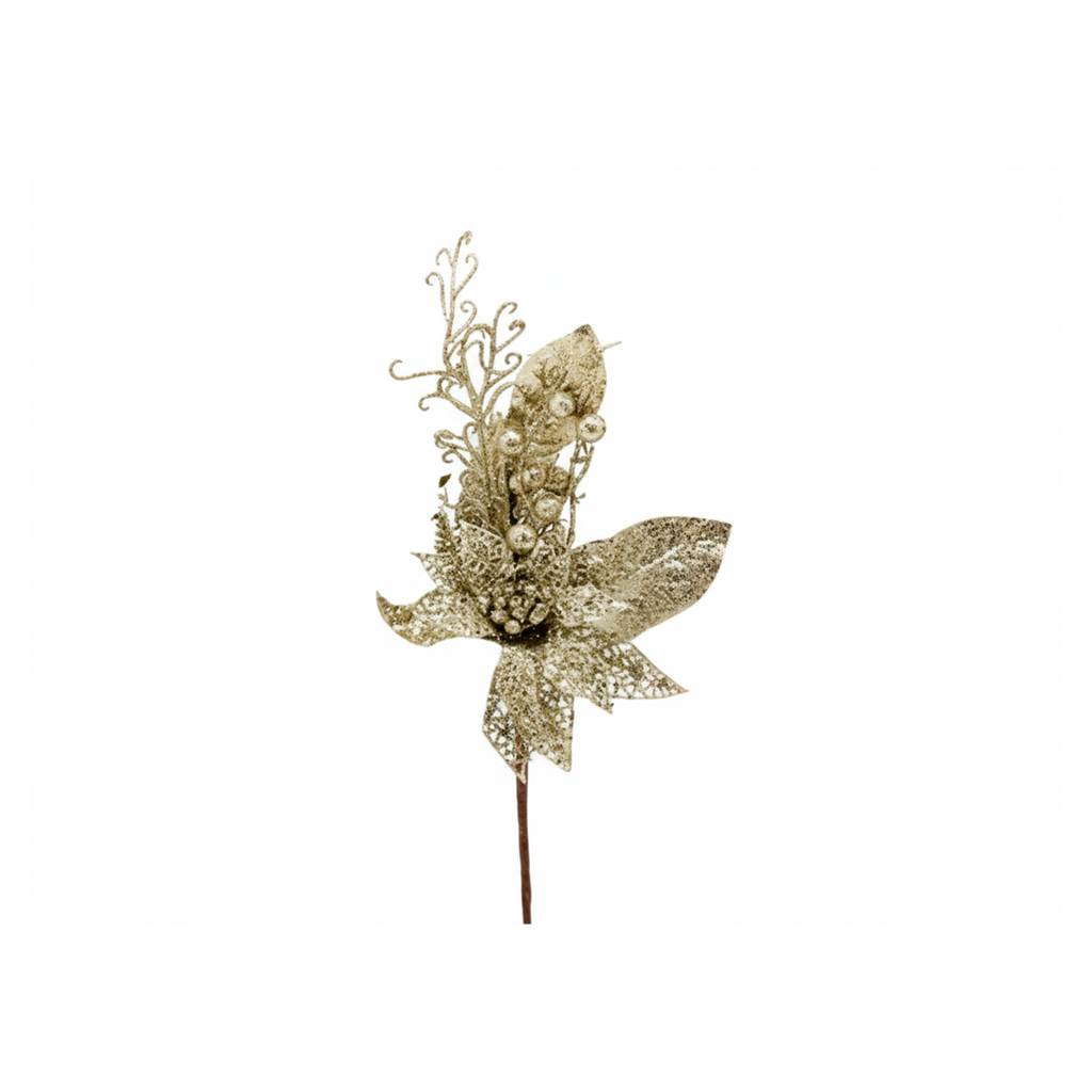 Rama navideña con flor 43cm 042207asg champagne