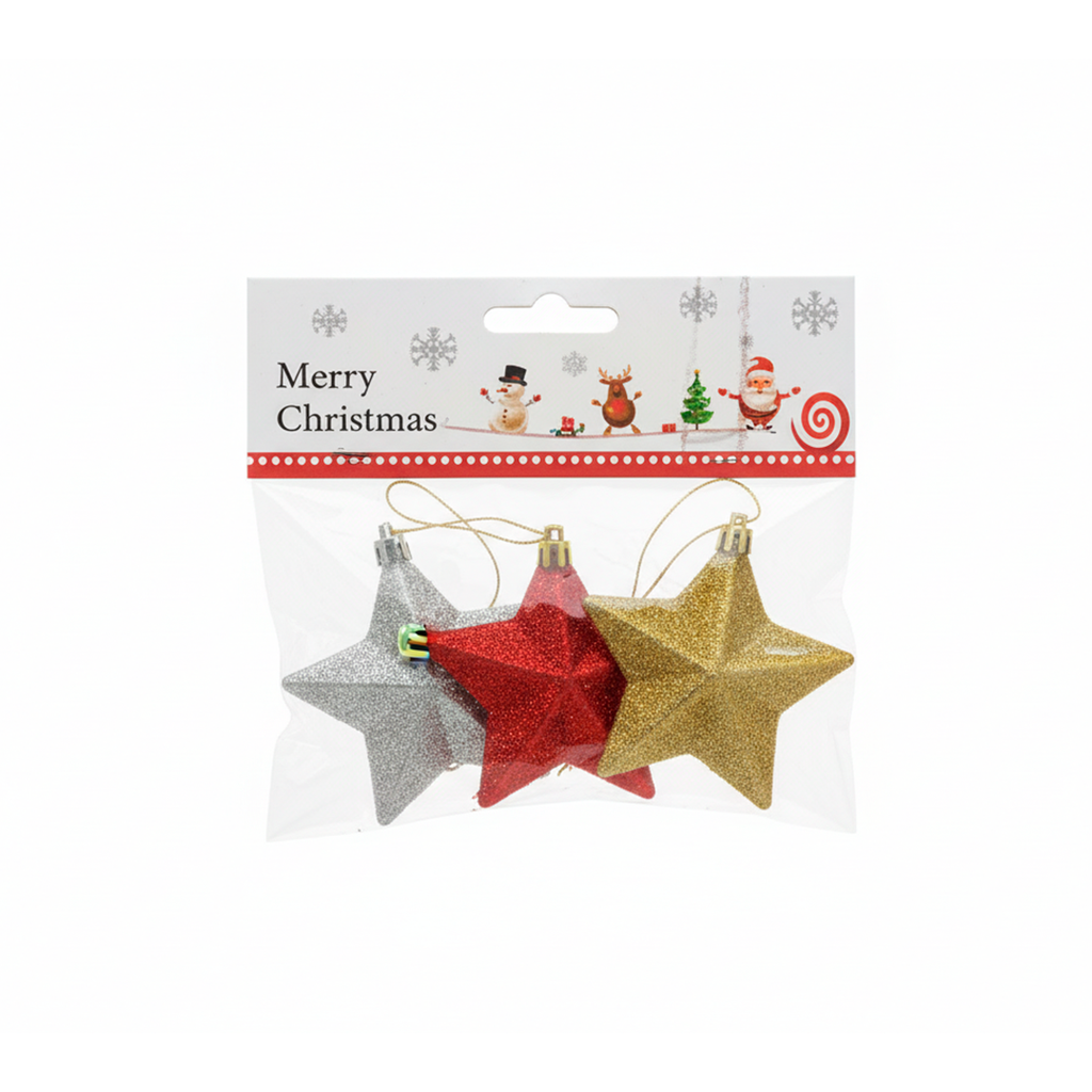 Adorno navideño estrella colgar 3pc 7cm varios colores