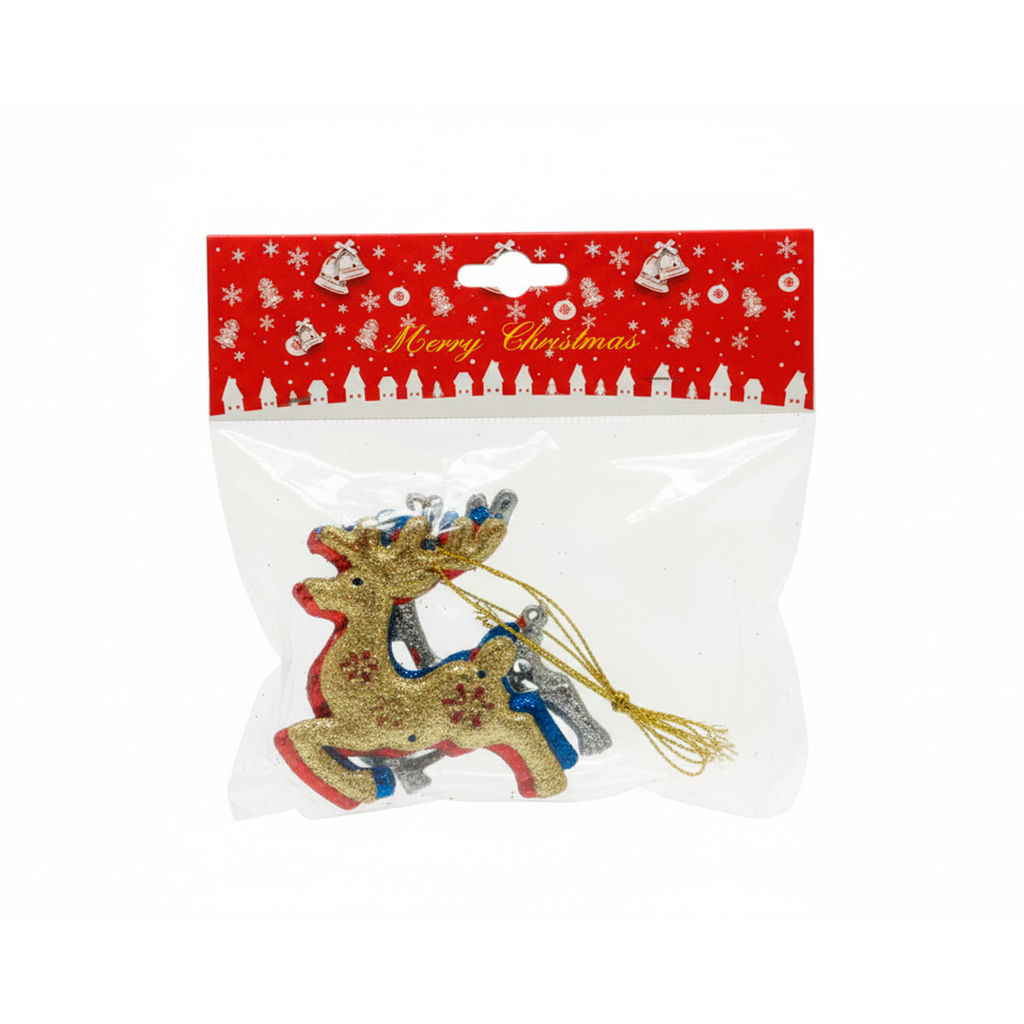 Adorno navideño venado colgar 7x7cm 3pc varios colores