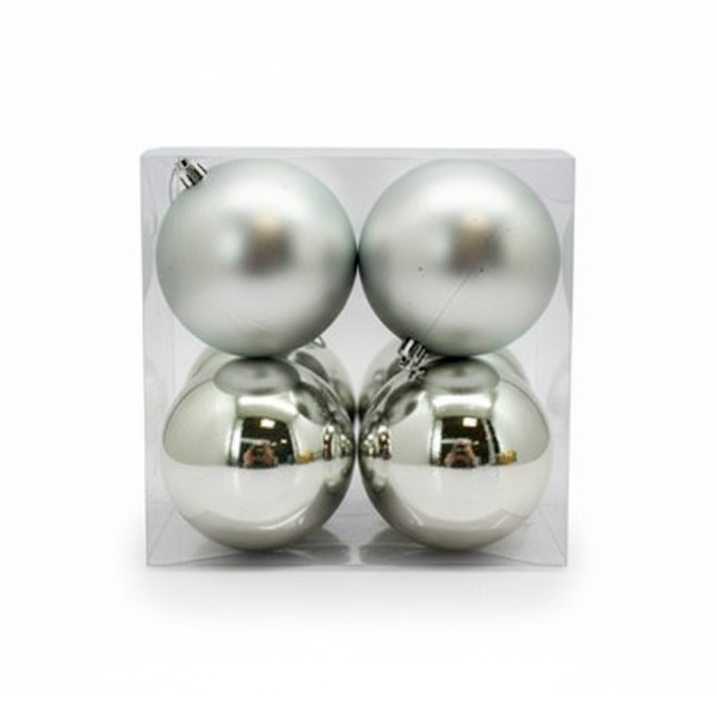 Bola navideña 10cm 4pc plateado brillante