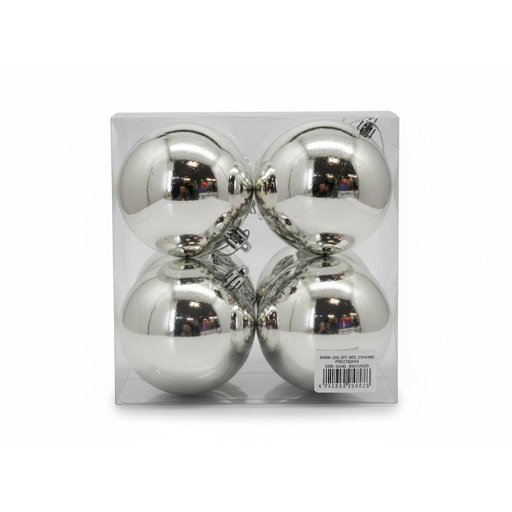 Bola navideña 10cm 4pc plateado brillante