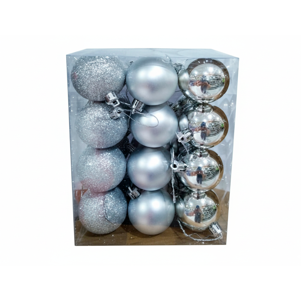 Bola navideña 5cm 24pc sy21bp-12 brillante escarchado mate plateado