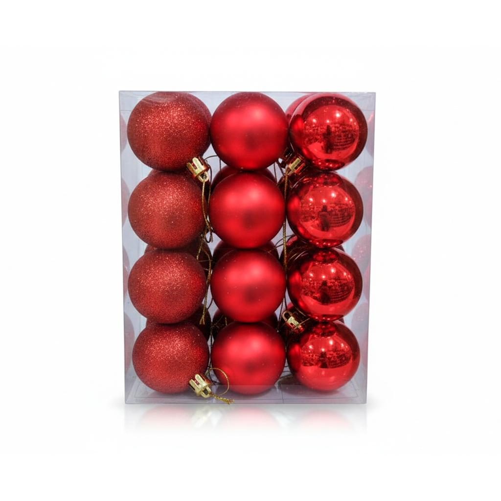 Bola navideña 5cm 24pc sy21bp-15 brillante escarchado mate rojo