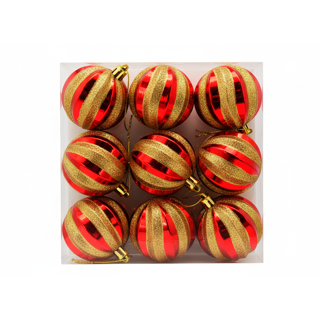 Bola navideña 6cm 6pc rojo/dorado escarchado brillante