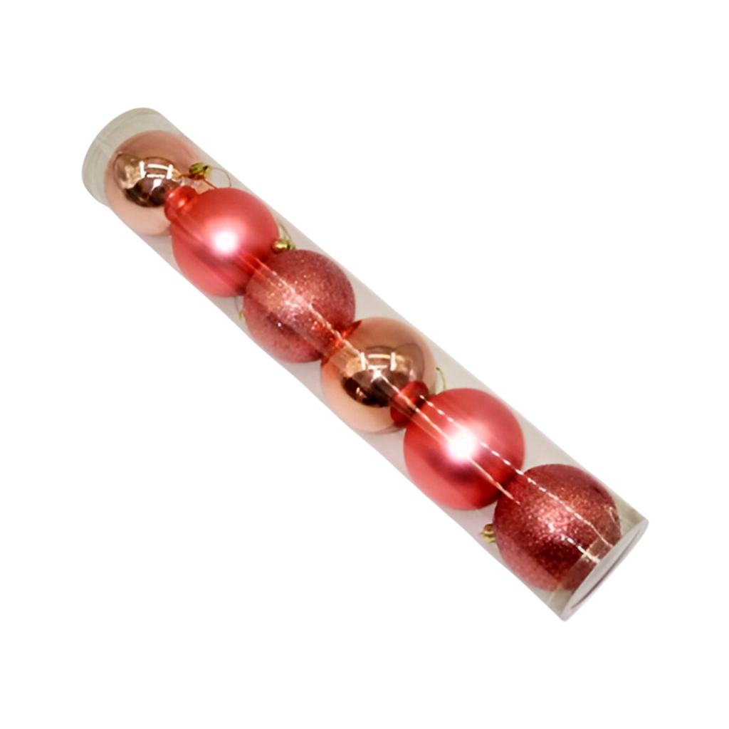 Bola navideña 8cm 6pc rose gold brillante escharchado mate
