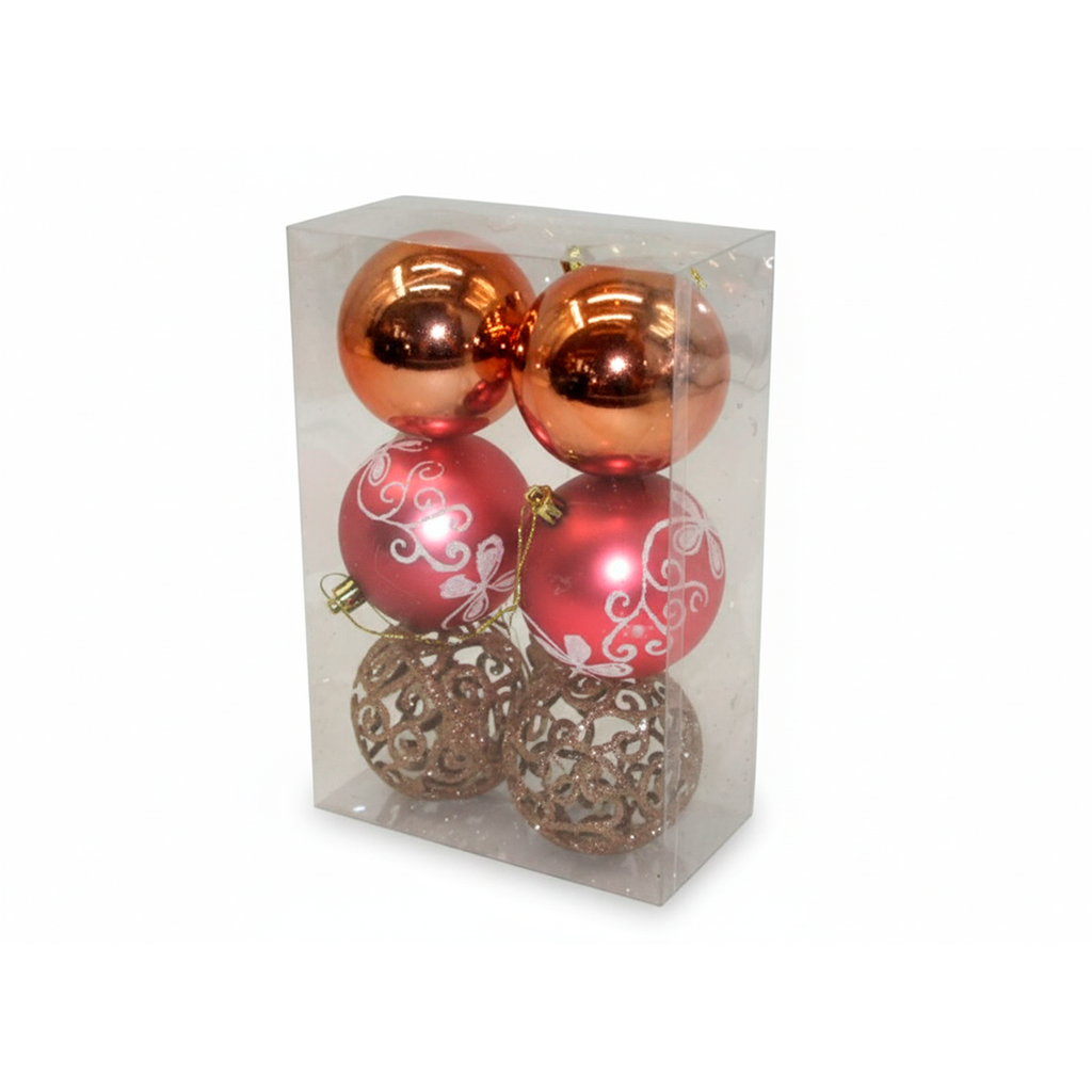 Bola navideña 8cm 6pc syqb-0119113 rosado/dorado