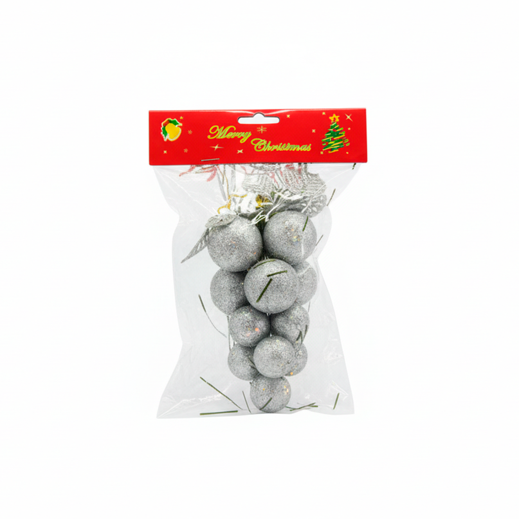 Bola navideña gajo uvas 14cm cs1503-1277-2 plateado