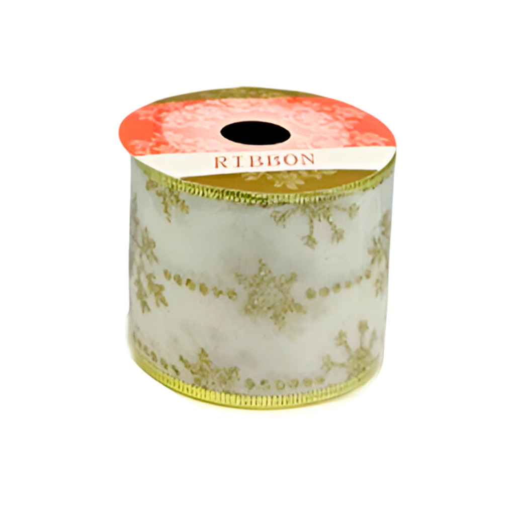 Cinta navideña   6.3cmx3yd blanco/dorado