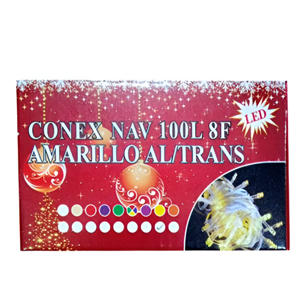 Conexion  navideña 100l 8f 5m amarillo cable transparente lsh001