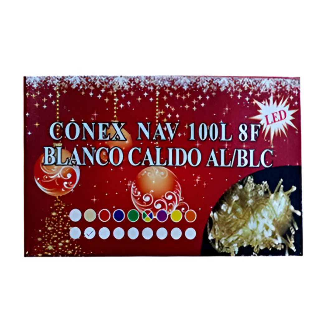 Conexion  navideña 100l 8f 5m blanco calido cable blanco h00