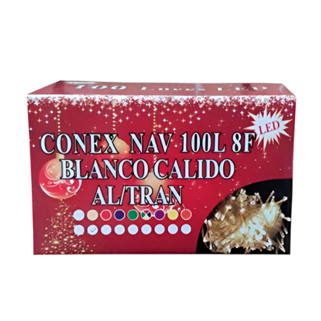 Conexion  navideña 100l 8f 5m blanco calido cable transparente h004