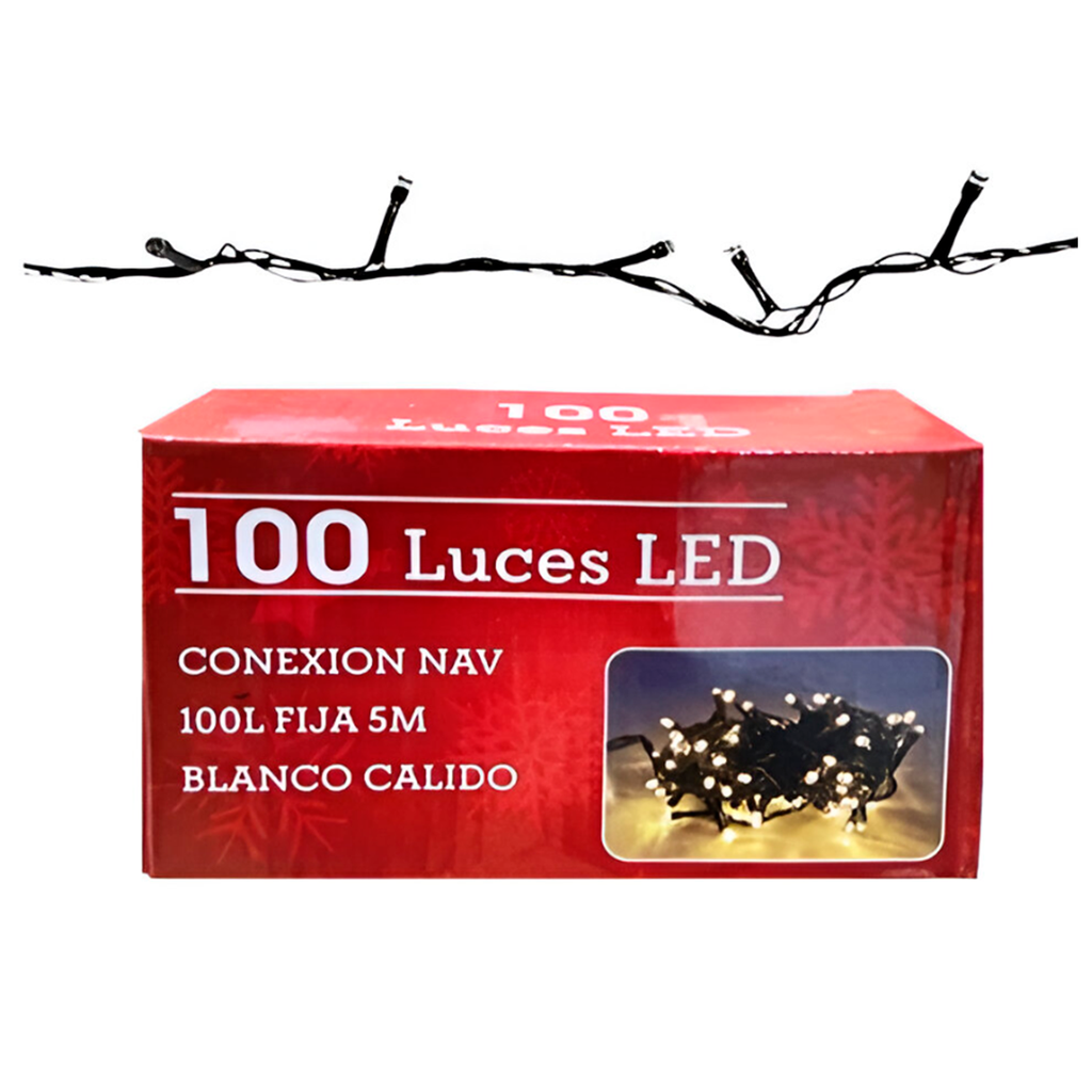 Conexion  navideña 100l fija 5m blanco calido cable verde h091