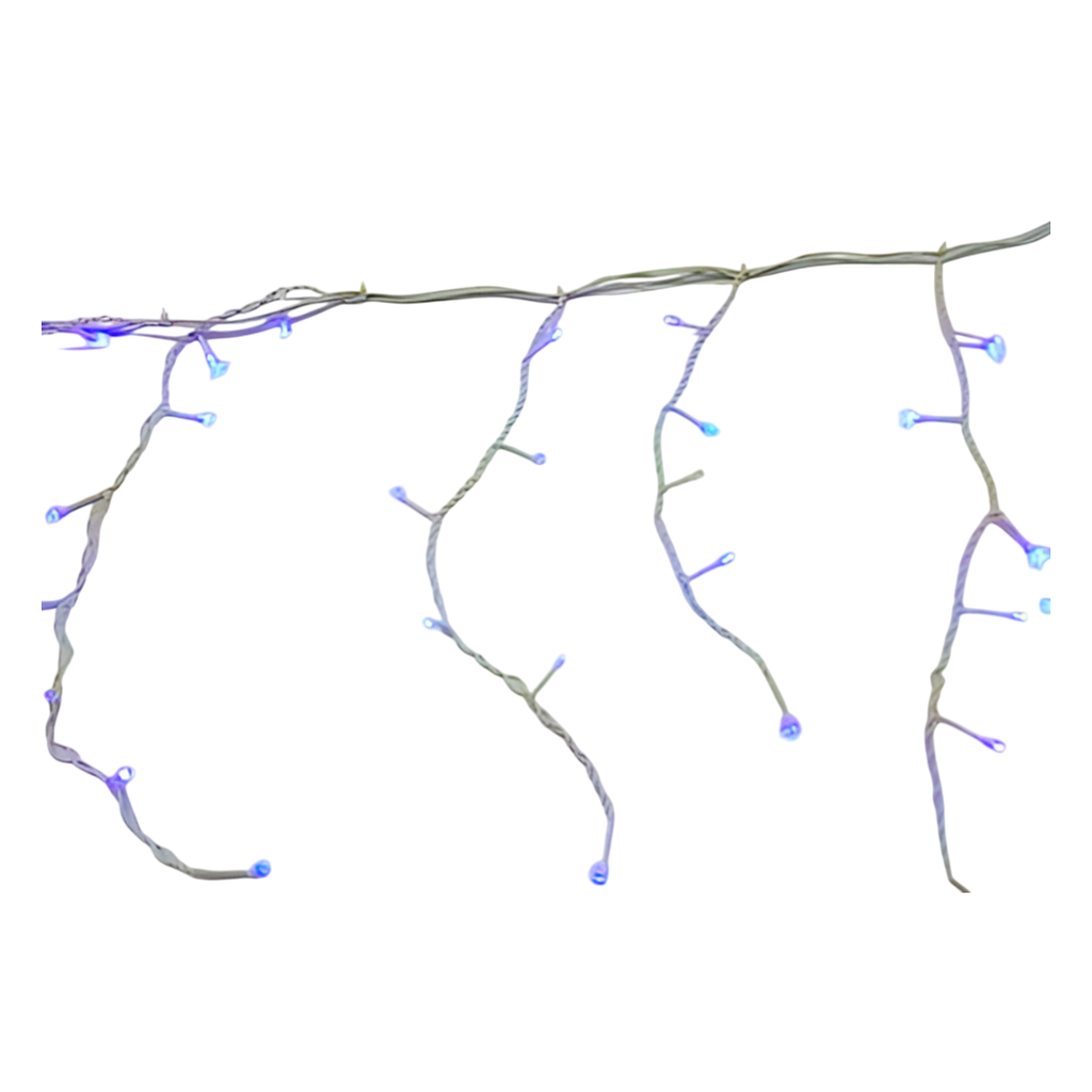 Conexion  navideña 100l tipo lluvia  8f 1.8m azul cable blanco