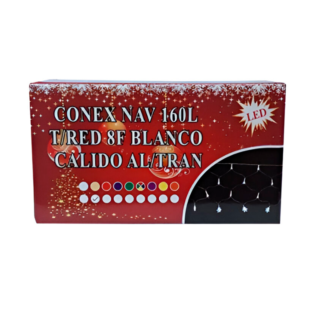 Conexion  navideña 160l tipo/redonda  8f 6m blanco calido  cable transparente