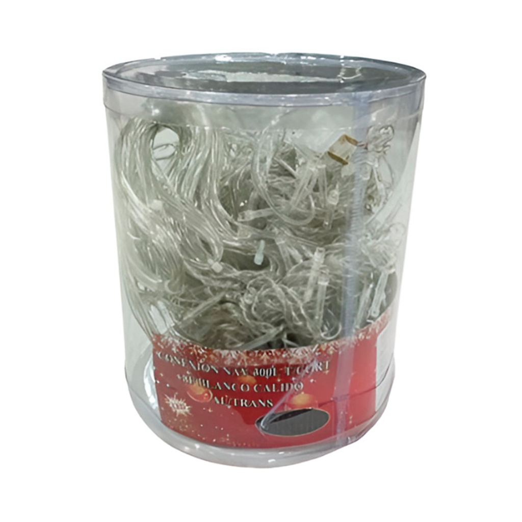 Conexion  navideña 300l tipo cortina 8f blanco calido  cable transparente