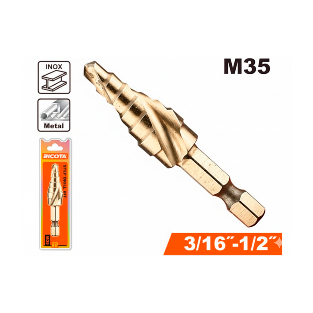 Broca escalona 3/16x1/2" cobalto ricota