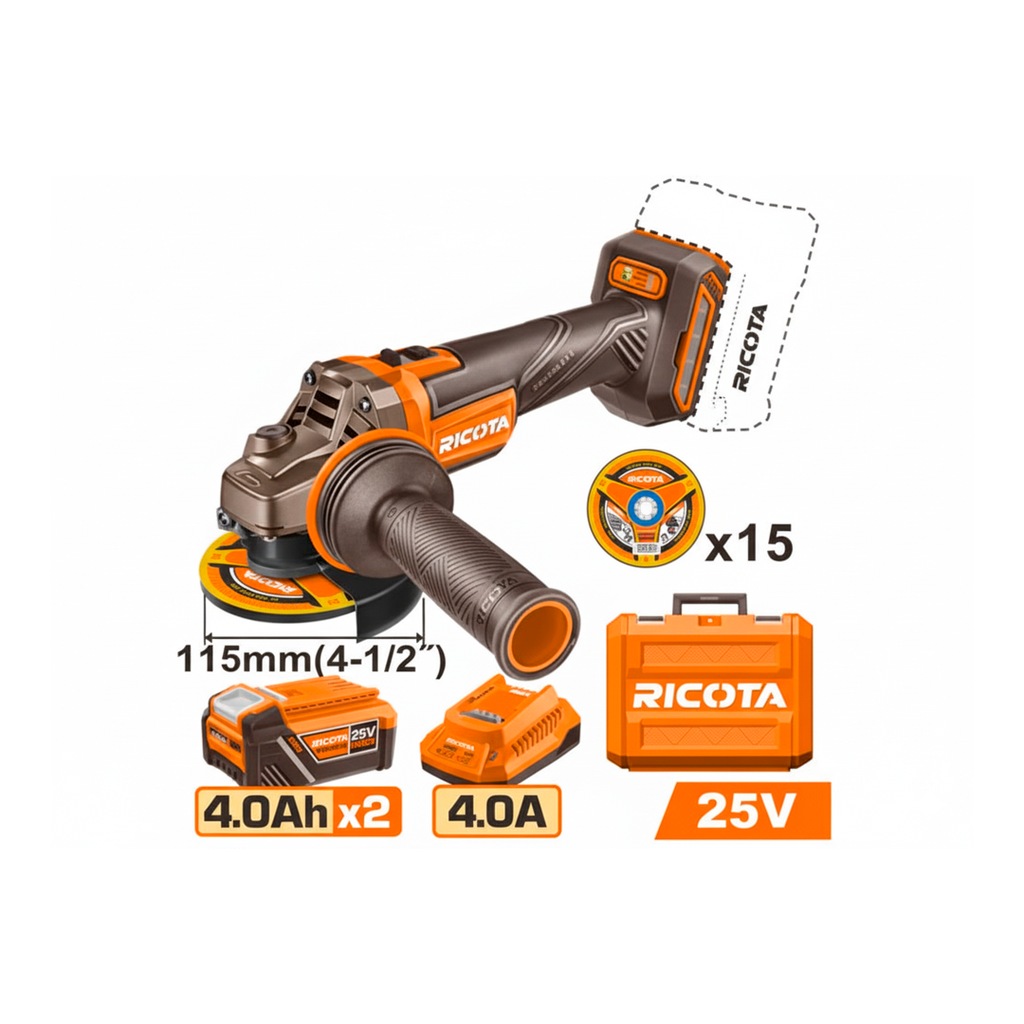 Esmeriladora 25v 4.1/2" 3-v sin bateria ricota