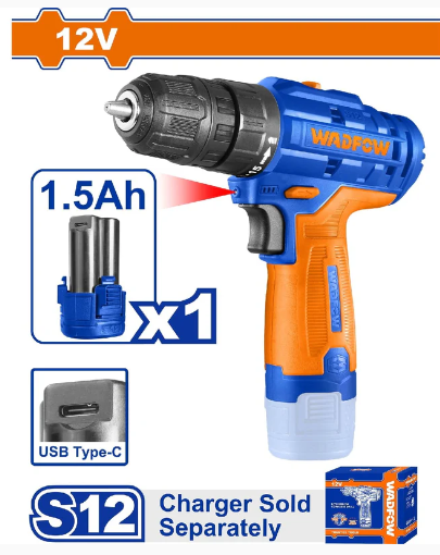 [142822] Taladro Inalambrico 12V 1.5A Sin Bateria Wadfow Wcds520